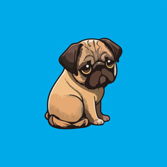 cute pug dog cartoon sitting ,isolated background