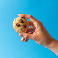 Mano sosteniendo galleta con chispas de chocolate