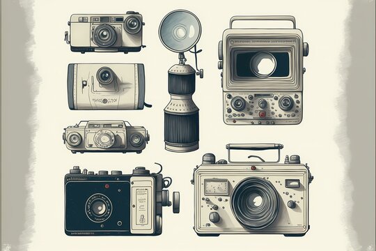 ﻿A group of old cameras - Generative AI