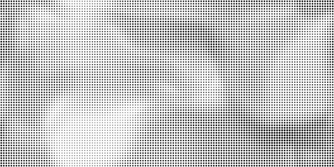 Seamless vintage distressed halftone dot background pattern. Tileable grunge black printer ink raster dots transparent  overlay. Retro comic book or print making creative concept backdrop..