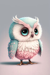 cute little pink owl generative AI
