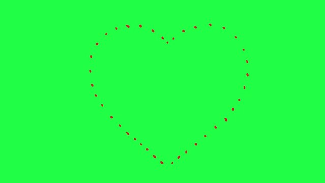 Hand Drawn outline dot heart animation on a green background. Cartoon Hand Drawn heart animation with key color. Women's day, Valentine's Day, and Wedding day heart animation. Key color, Chroma key.