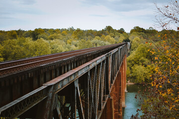 Fototapeta na wymiar Railroad crossing the Potomac River in Shepherdstown, West Virginia