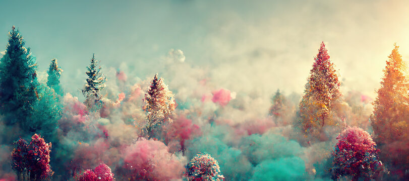 colorful brush trees background