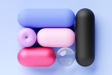 3D illustration of a colorful  nodes. Fantastic  shapes .Simple geometric shapes