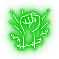 Neon green fist, freedom fighter fist icon on transparent background