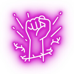 Obraz premium Neon pink fist, freedom fighter fist icon on transparent background