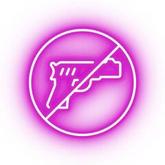 Neon pink ban guns, no guns icon on transparent background