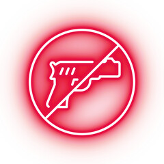 Neon red ban guns, no guns icon on transparent background