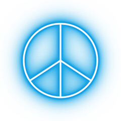Neon blue peace sign, peace speech icon on transparent background