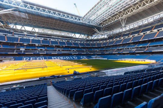 Madrid, Spain - January 04, 2023: Interior of the Santiago Bernabeu, Real Madrid football stadium, during renovation works.