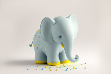 Cute toy elephant, 3d render, isolated on white