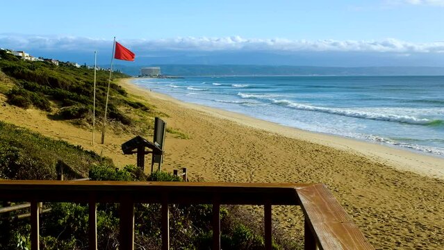 Wide shot over scenic coastline at Robberg 5 Beach in Plettenberg Bay