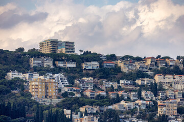 Homes and Buildings in a modern city, Haifa, Israel. Cityscape background.