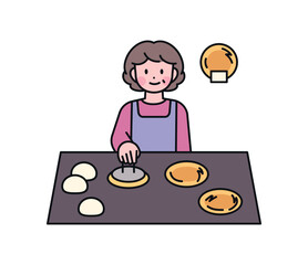 Korean street food. A person who bakes Korean pancake hotteok.