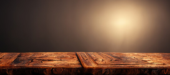 wooden table with dim light background