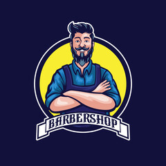 Male barber mascot with crosshand