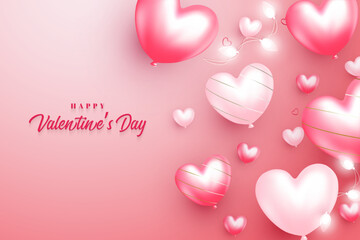 Happy valentine's day greeting, Soft background design with balloons love 3d realistic vector.