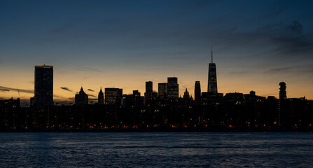 The skyline of Manhattan at dusk. New York City, landmark.