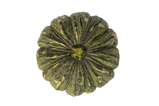 Top view of whole green pumpkin isolated on white background included clipping path.