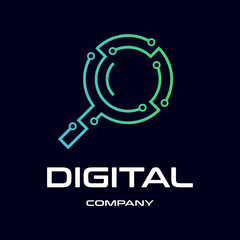 Magnifying Glass Technology vector logo template. Gradient color and modern.