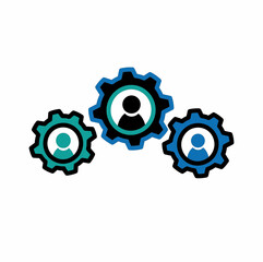 Badge of professional skills,employment skills. Gears with a man inside. Productivity, teamwork, business development, leadership