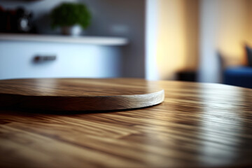Fototapeta na wymiar top of a wood table in closeup with blurry background. Generative AI