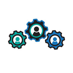 Badge of professional skills,employment skills. Gears with a man inside. Productivity, teamwork, business development, leadership
