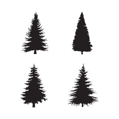 Isolated Pine on the white background. Pine silhouettes. Christmas elements. Vector illustration. Design, packaging, wallpaper.