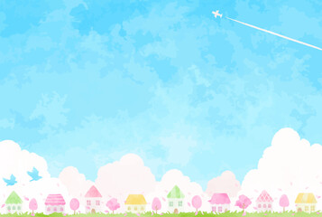 春の街並みイラスト