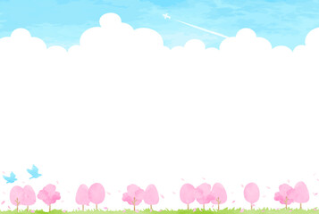 優しい手描きの春の風景イラスト