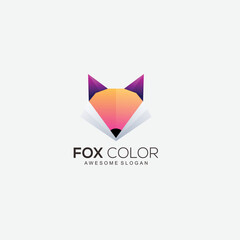 head fox logo design colorful illustration