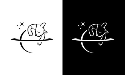 Line Art Planet Cat Logo Minimalist