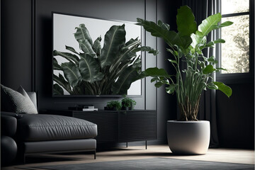 Modern interior living room with decoration. Illustration with computer generated