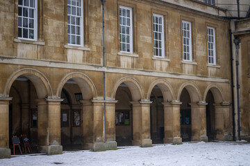 Fototapeta na wymiar Emmanuel College , University of Cambridge Campus during winter snow at Cambridge , United Kingdom : 3 March 2018