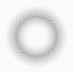 Halftone dots in circle form. Round halftone logo. Vector dotted frame design. Abstract dotted background. Pattern, texture, object of dots. Design element.