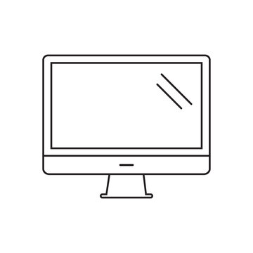 Computer monitor thin line icon on white background