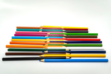 Colored pencils aligned on white surface - Powered by Adobe