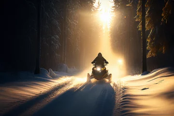 Fotobehang Snowmobiling On Trail - Generative Ai © Ai Inspire