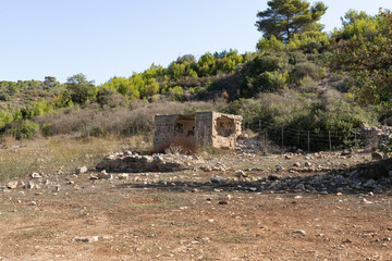 Ruins  of an old building in the Carmel forest near Haifa city in northern Israel