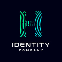 Fingerprint H letter vector template logo. Design with gradient and technology. This graphic is suitable for identification, security, protection and business.