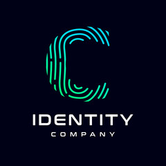 Fingerprint C letter vector template logo. Design with gradient and technology. This graphic is suitable for identification, security, protection and business.