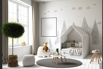 Wall model in a room for children. Bohemian and Scandinavian decor. Generative AI