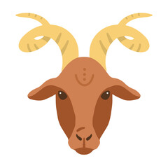 Billy goat head and horns. Isolated on white.