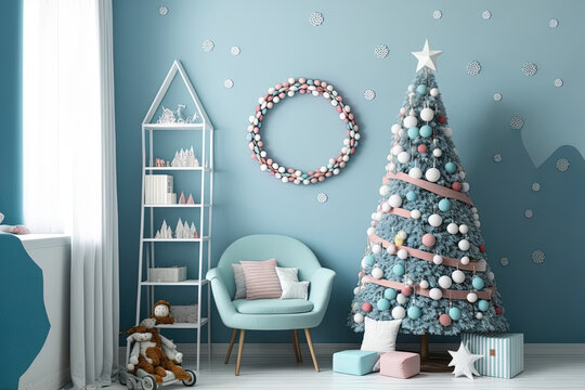 a child's room decorated for Christmas. Generative AI
