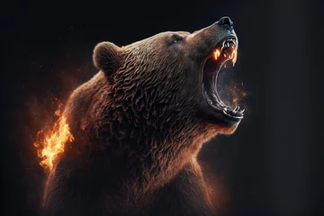 Foto op Aluminium  a bear with its mouth open and it's mouth wide open with flames coming out of it's mouth and it's mouth wide open wide wide open, with its mouth wide wide, with fire, generative ai © Oleg