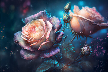 Obraz na płótnie Canvas beautiful flowers roses flower watercolor background, generative ai.