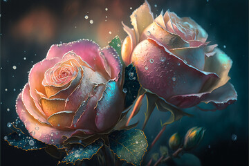 Naklejka na ściany i meble beautiful flowers roses flower watercolor background, generative ai.