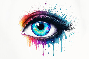 Colorful ai generated illustration of abstract human eye on a white background