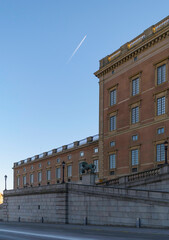 Shadow side of the royal castle a low winter solstice a sunny and snowy day in Stockholm